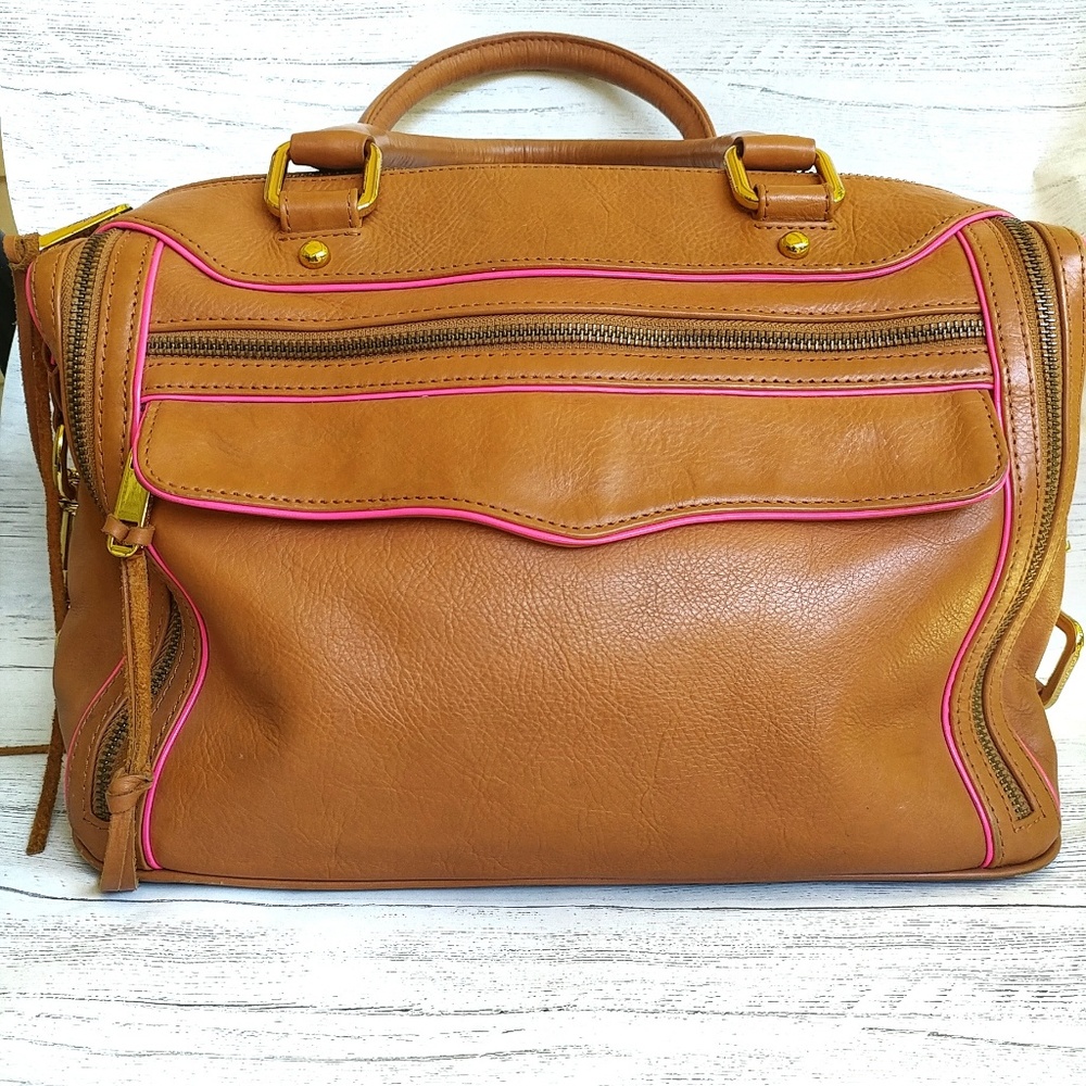 🛍 Rebecca Minkoff Tan Leather Neon Pink MA